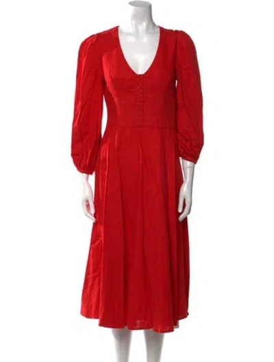 Pre-owned Staud V-neck Midi Length Dress In Red