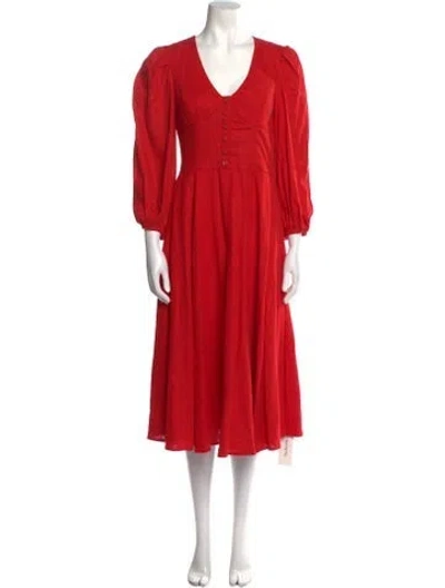 Pre-owned Staud V-neck Midi Length Dress In Red