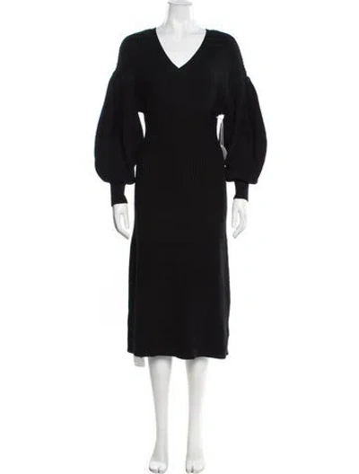 Pre-owned Staud V-neck Midi Length Dress W/ Tags In Black