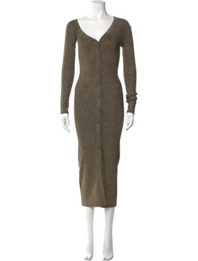 Pre-owned Staud V-neck Midi Length Dress W/ Tags In Green