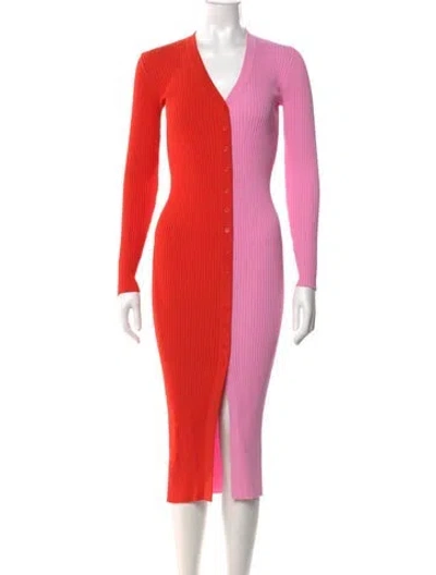 Pre-owned Staud V-neck Midi Length Dress W/ Tags In Multi