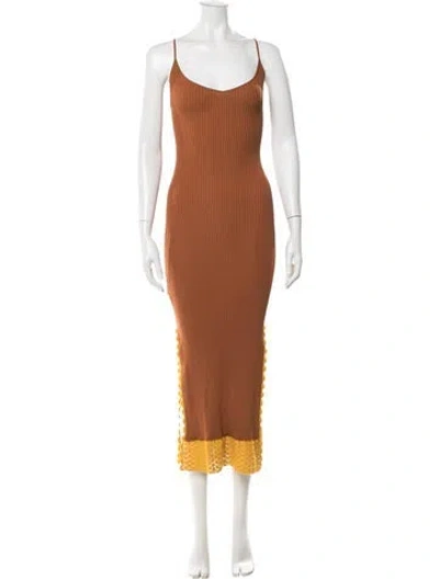 Pre-owned Staud V-neck Midi Length Dress W/ Tags In Orange