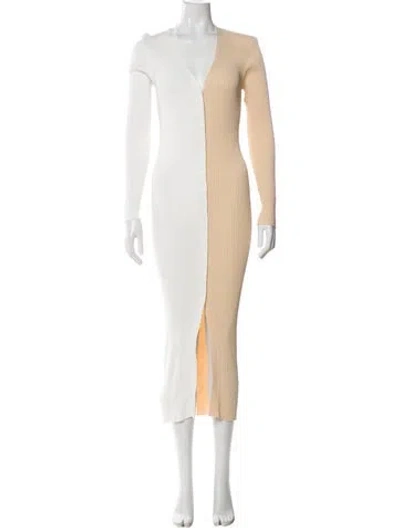 Pre-owned Staud V-neck Midi Length Dress In White