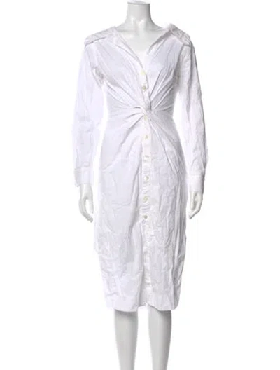 Pre-owned Staud V-neck Midi Length Dress In White
