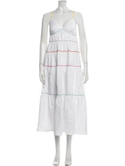 Pre-owned Staud V-neck Midi Length Dress In White