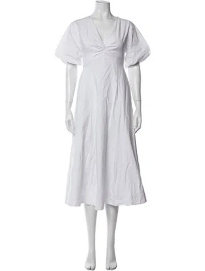 Pre-owned Staud V-neck Midi Length Dress In White
