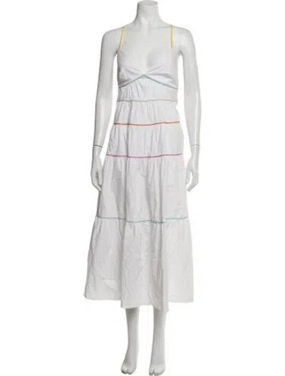 Pre-owned Staud V-neck Midi Length Dress In White