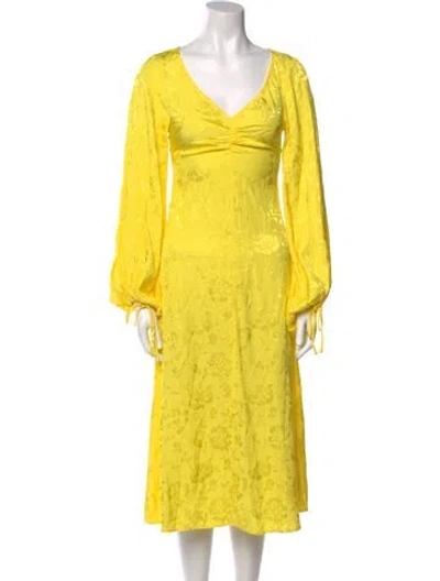 Pre-owned Staud V-neck Midi Length Dress In Yellow
