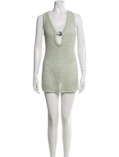 Pre-owned Staud V-neck Mini Dress In Green