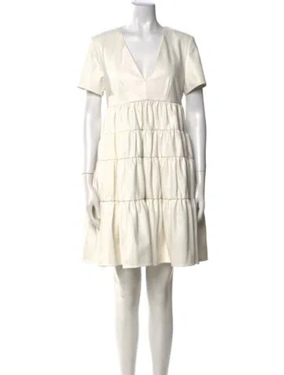 Pre-owned Staud V-neck Mini Dress In White