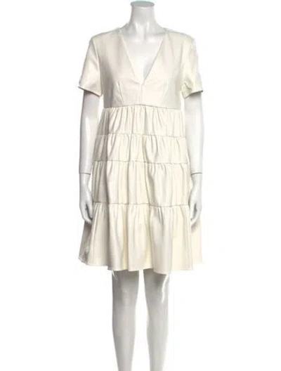 Pre-owned Staud V-neck Mini Dress In White