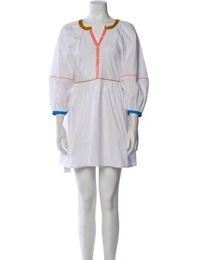 Pre-owned Staud V-neck Mini Dress In White