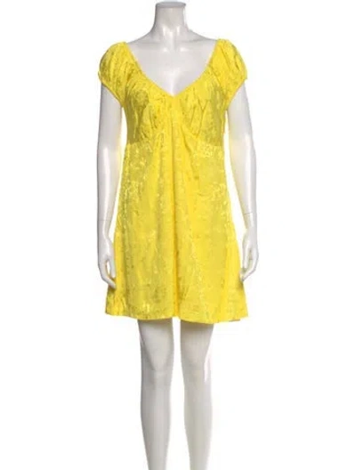 Pre-owned Staud V-neck Mini Dress In Yellow