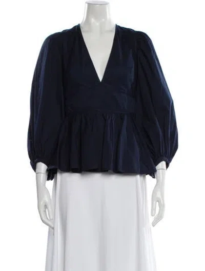 Pre-owned Staud V-neck Short Sleeve Blouse In Blue