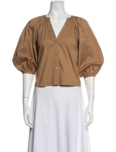 Pre-owned Staud V-neck Short Sleeve Blouse In Brown