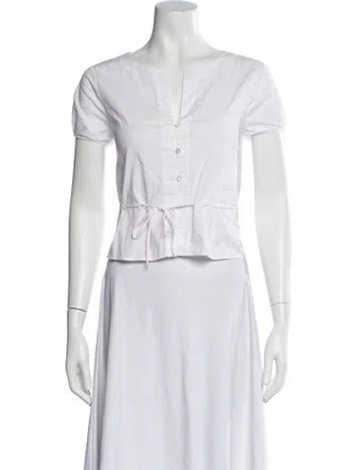 Pre-owned Staud V-neck Short Sleeve Blouse In White