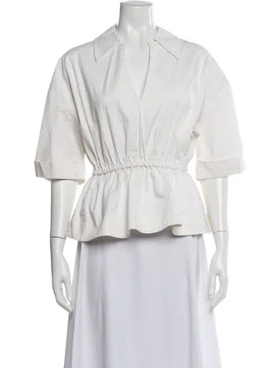 Pre-owned Staud V-neck Short Sleeve Blouse In White