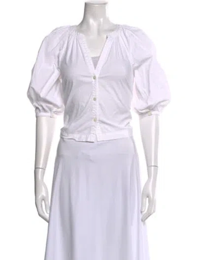 Pre-owned Staud V-neck Short Sleeve Blouse In White