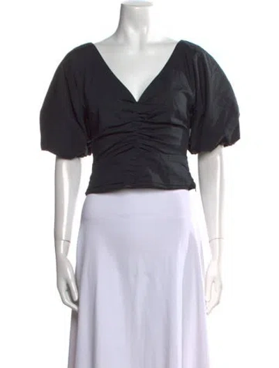 Pre-owned Staud V-neck Short Sleeve Crop Top In Black