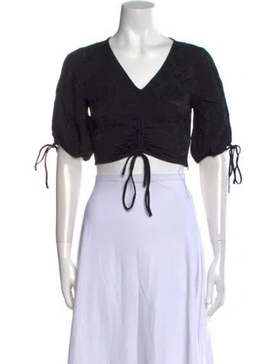Pre-owned Staud V-neck Short Sleeve Crop Top In Black