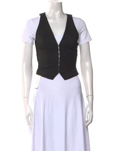 Pre-owned Staud V-neck Short Sleeve Crop Top In Black