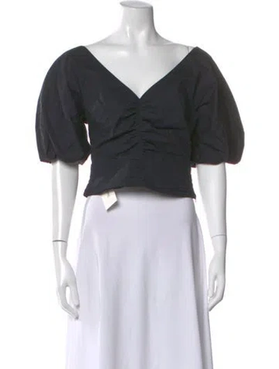 Pre-owned Staud V-neck Short Sleeve Crop Top In Black