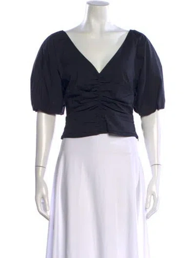Pre-owned Staud V-neck Short Sleeve Crop Top In Blue
