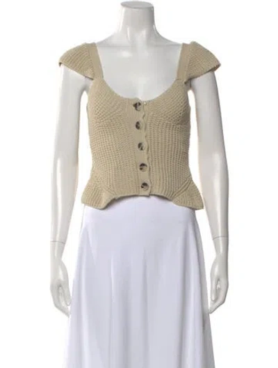Pre-owned Staud V-neck Short Sleeve Crop Top In Neutral