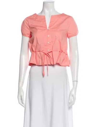 Pre-owned Staud V-neck Short Sleeve Crop Top In Pink