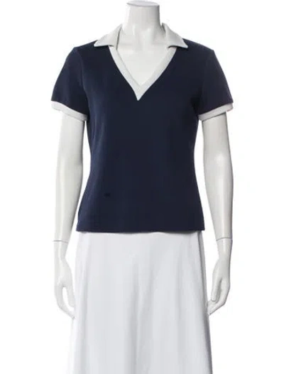 Pre-owned Staud V-neck Short Sleeve Polo In Blue