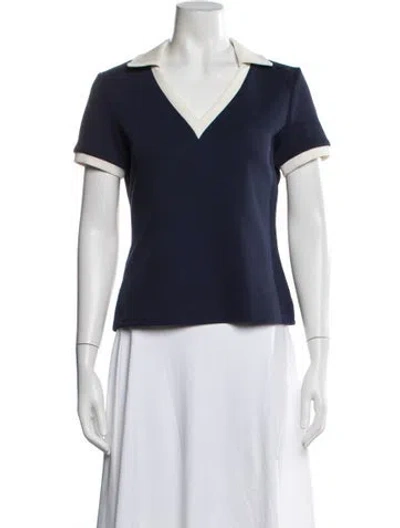 Pre-owned Staud V-neck Short Sleeve Polo In Blue