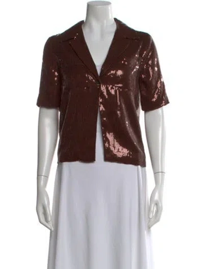 Pre-owned Staud V-neck Short Sleeve Top In Brown