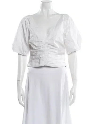 Pre-owned Staud V-neck Short Sleeve Top In White