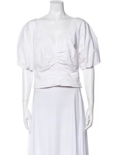 Pre-owned Staud V-neck Short Sleeve Top In White