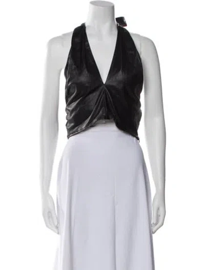 Pre-owned Staud V-neck Sleeveless Crop Top In Black