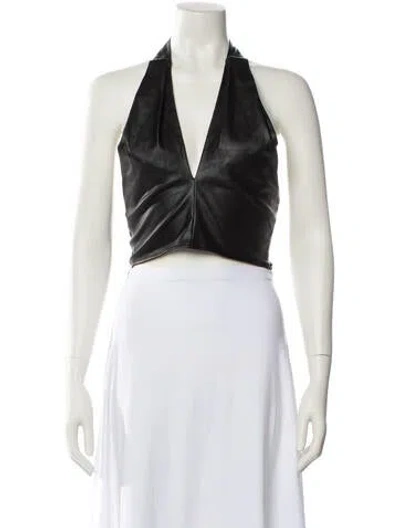Pre-owned Staud V-neck Sleeveless Crop Top In Black