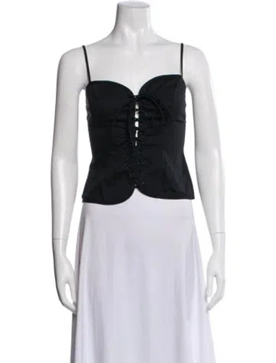 Pre-owned Staud V-neck Sleeveless Crop Top In Black