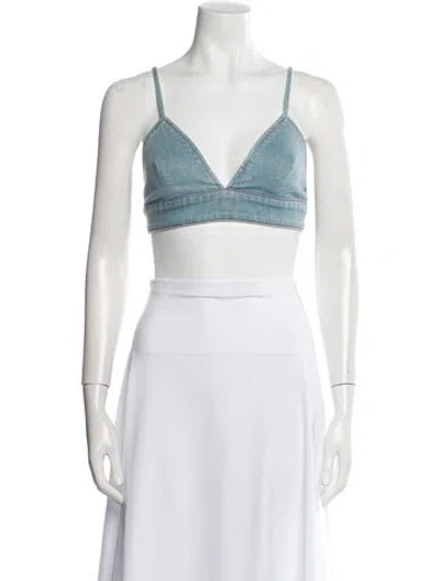 Pre-owned Staud V-neck Sleeveless Crop Top In Blue