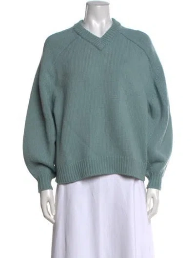 Pre-owned Staud V-neck Sweater In Blue/green