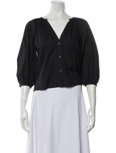 Pre-owned Staud V-neck Three-quarter Sleeve Blouse In Black