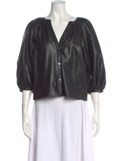 Pre-owned Staud V-neck Three-quarter Sleeve Blouse In Black