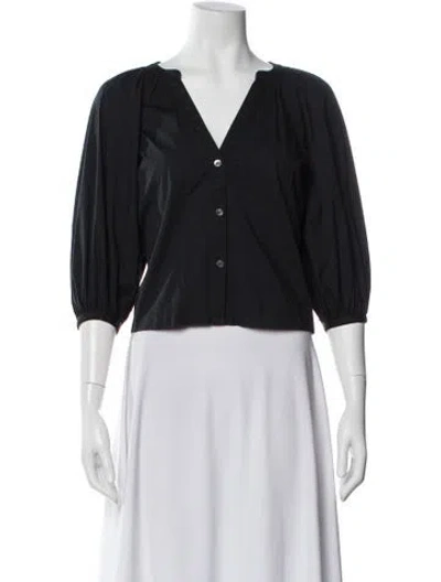 Pre-owned Staud V-neck Three-quarter Sleeve Blouse In Black