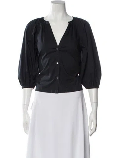 Pre-owned Staud V-neck Three-quarter Sleeve Blouse In Black