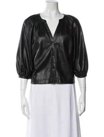 Pre-owned Staud V-neck Three-quarter Sleeve Blouse In Black