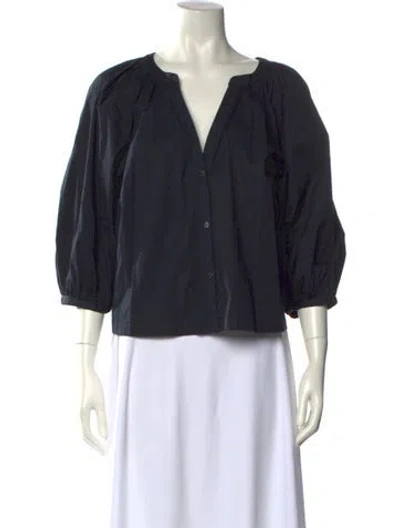 Pre-owned Staud V-neck Three-quarter Sleeve Blouse In Black
