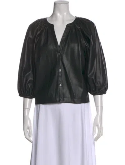 Pre-owned Staud V-neck Three-quarter Sleeve Blouse In Black