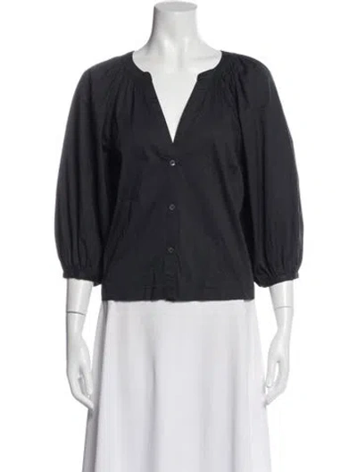 Pre-owned Staud V-neck Three-quarter Sleeve Blouse In Black