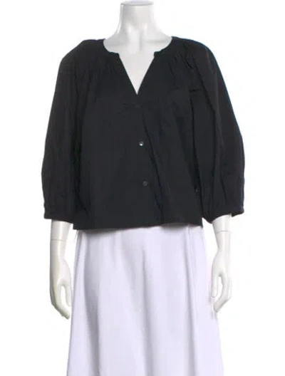 Pre-owned Staud V-neck Three-quarter Sleeve Blouse In Black