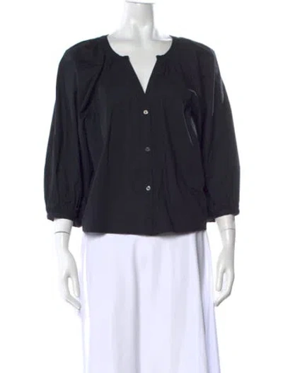 Pre-owned Staud V-neck Three-quarter Sleeve Blouse In Black