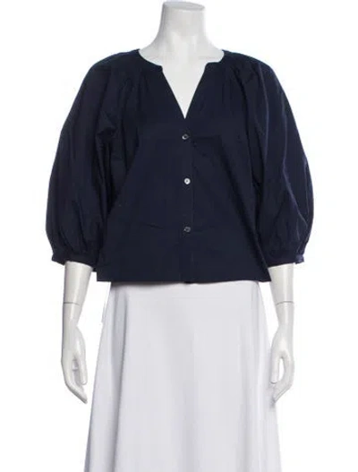 Pre-owned Staud V-neck Three-quarter Sleeve Blouse In Black